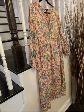 Peach Floral Long Sleeve Maxi Dress